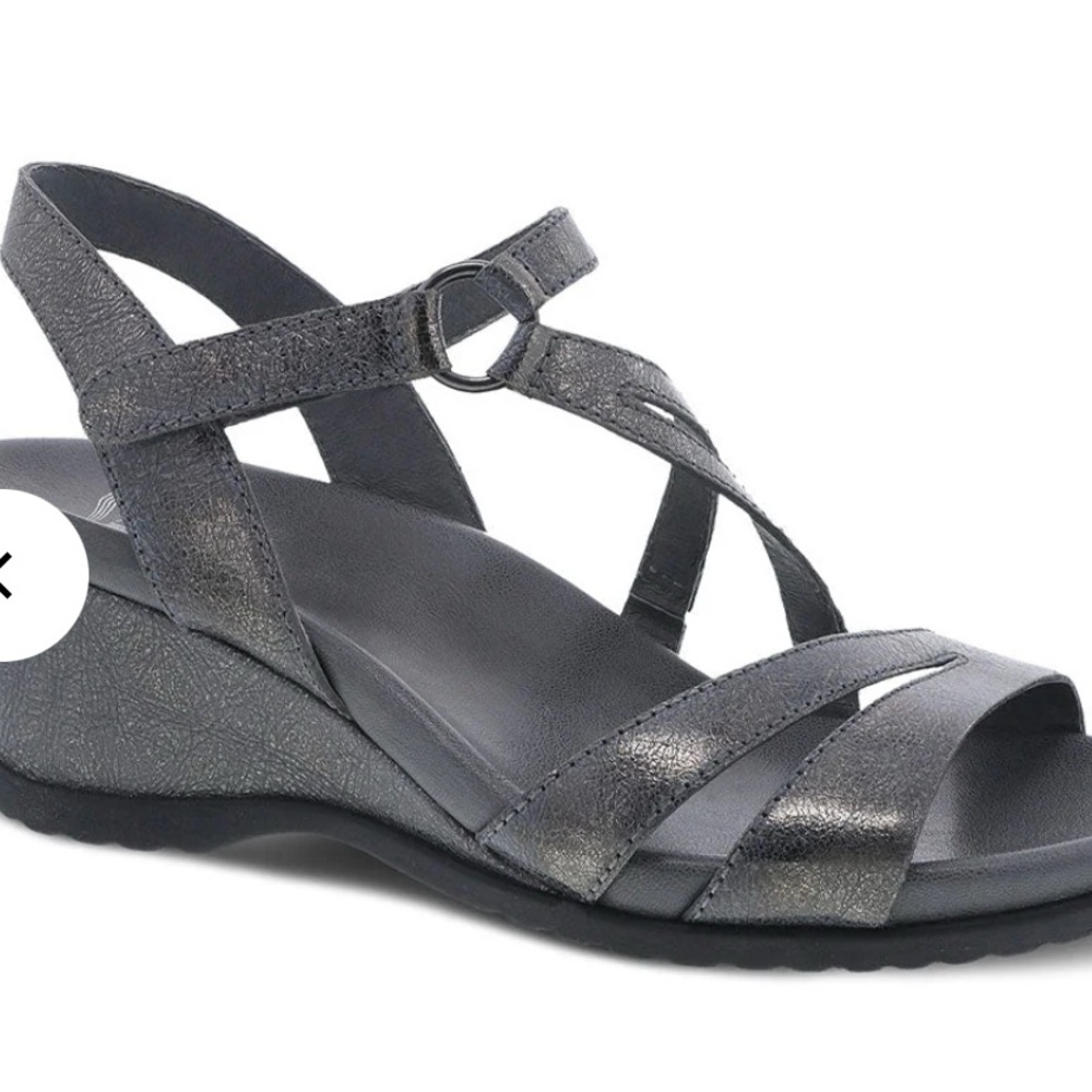 Dansko Silver Sandals with Adjustable Straps and Wedge Heel